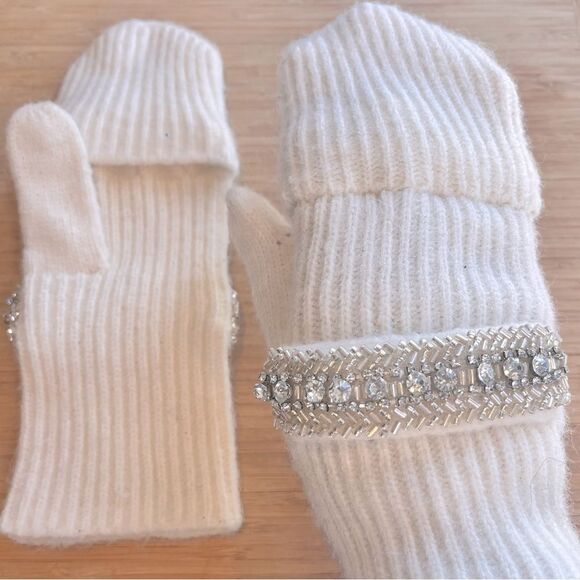 Anthropologie Mittens Fliptop Fingerless Gloves with CZ Crystals One Size - Picture 6 of 6